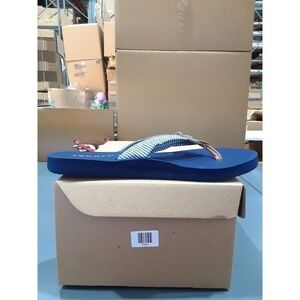 Tommy Hilfiger Thong Flip Flops Sandals Blue White Striped Light , 9